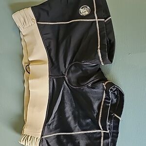 De Soto women's short, short triathlon shorts. Black and tan. SIZE SMALL